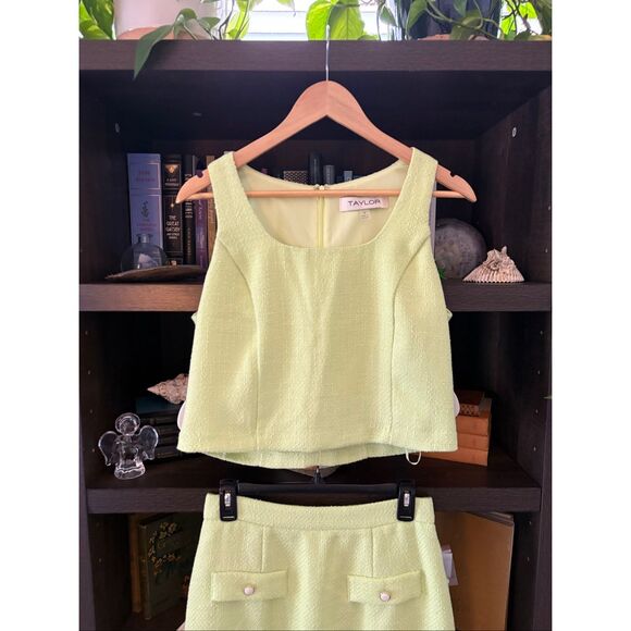 NWT Taylor Lime Green Tweed 2 Piece Mini Skirt & Top Set Size 6 - Picture 8 of 9